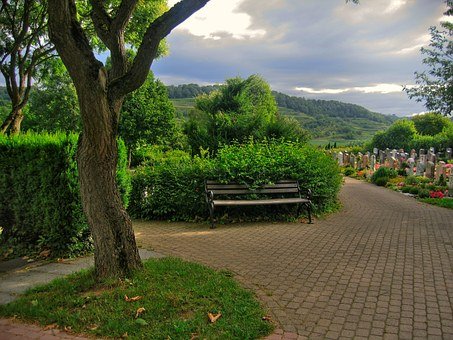 Une allée d'un cimetière