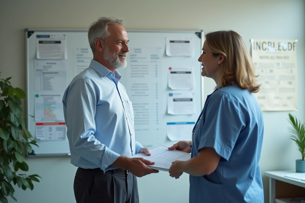 Homme en discussion avec un superviseur en milieu clinique
