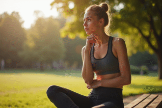 Jeune femme en tenue de sport dans un parc ensoleille