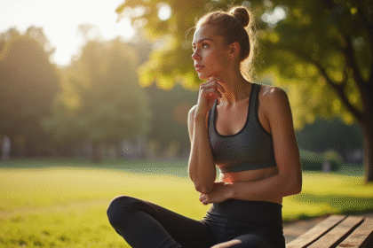 Jeune femme en tenue de sport dans un parc ensoleille