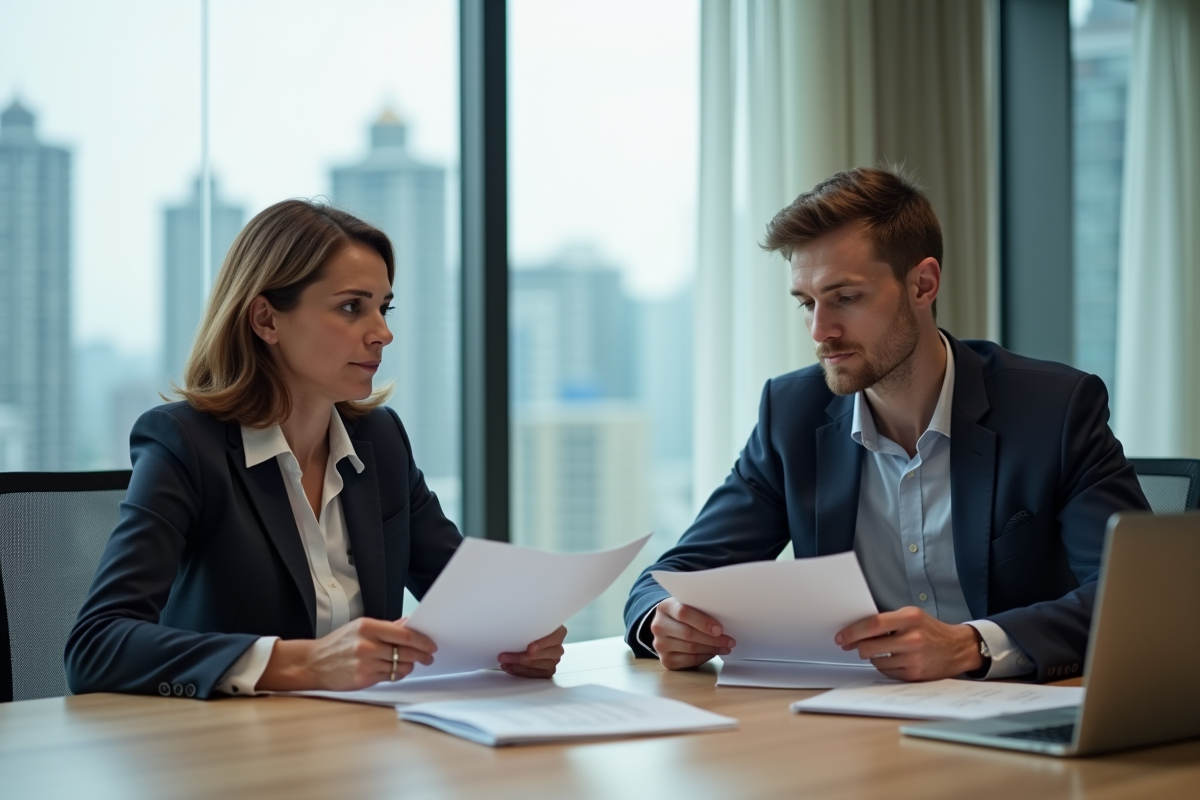 Femme d affaires en réunion avec un collègue homme