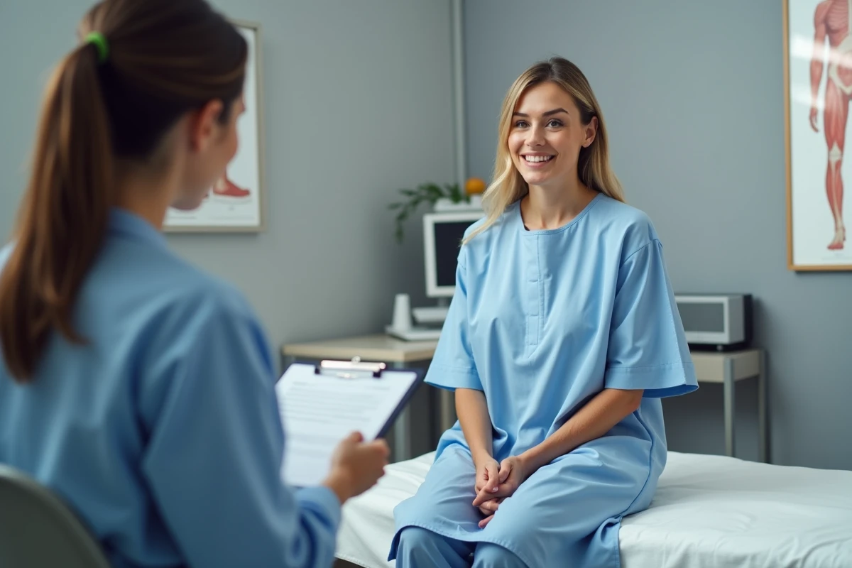 Femme en consultation médicale discutant de ses symptômes digestifs avec son médecin généraliste
