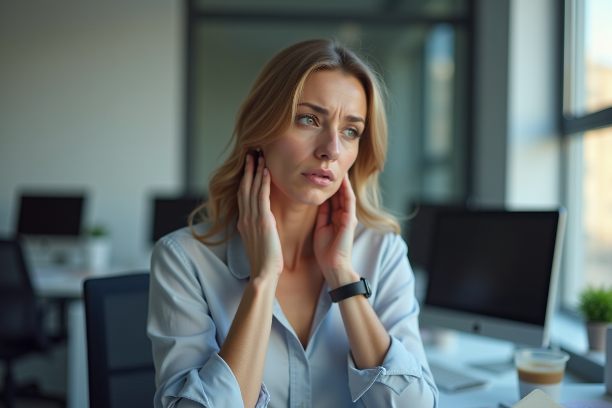 Femme d'affaires se massant le cou au bureau