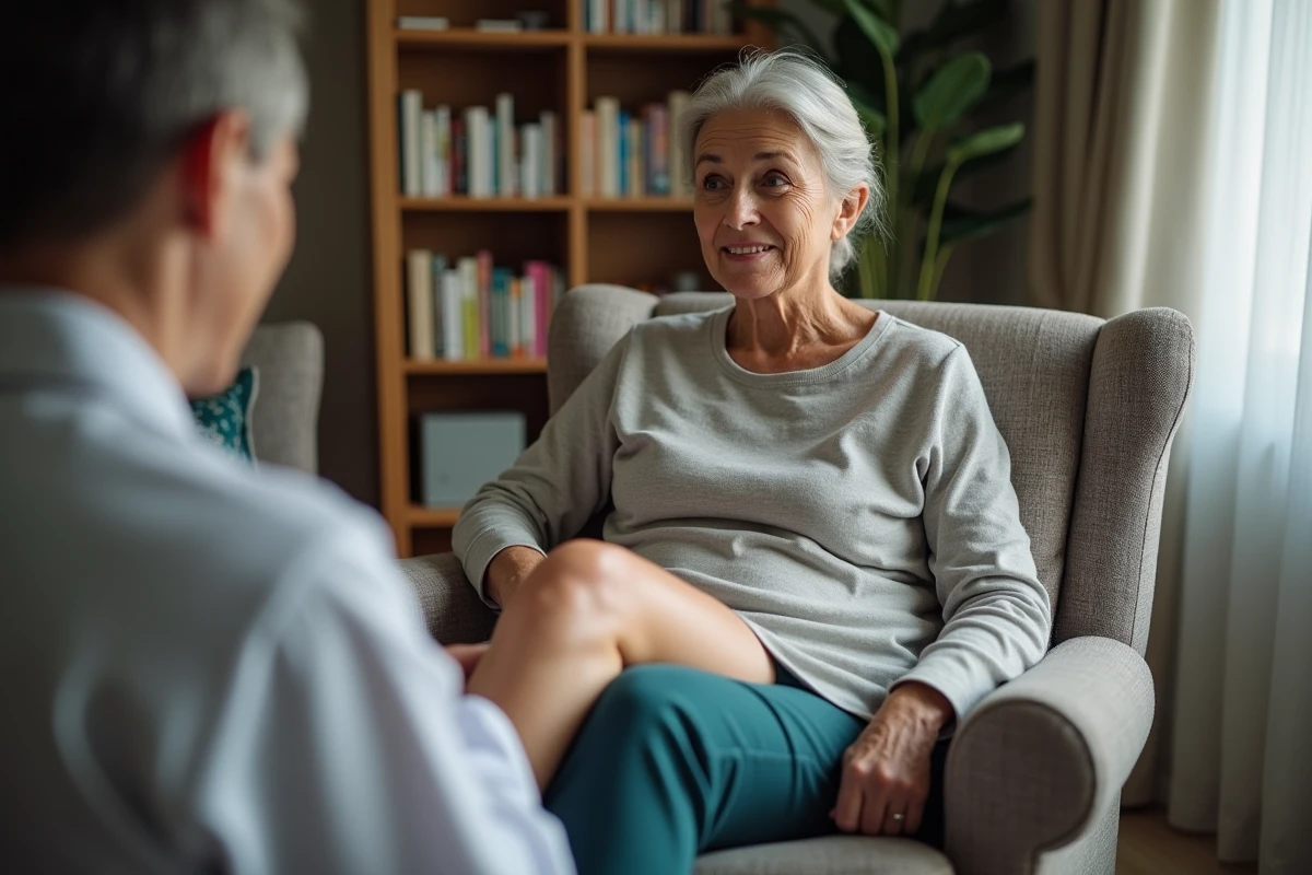Femme assise dans un fauteuil montrant ses changements de peau