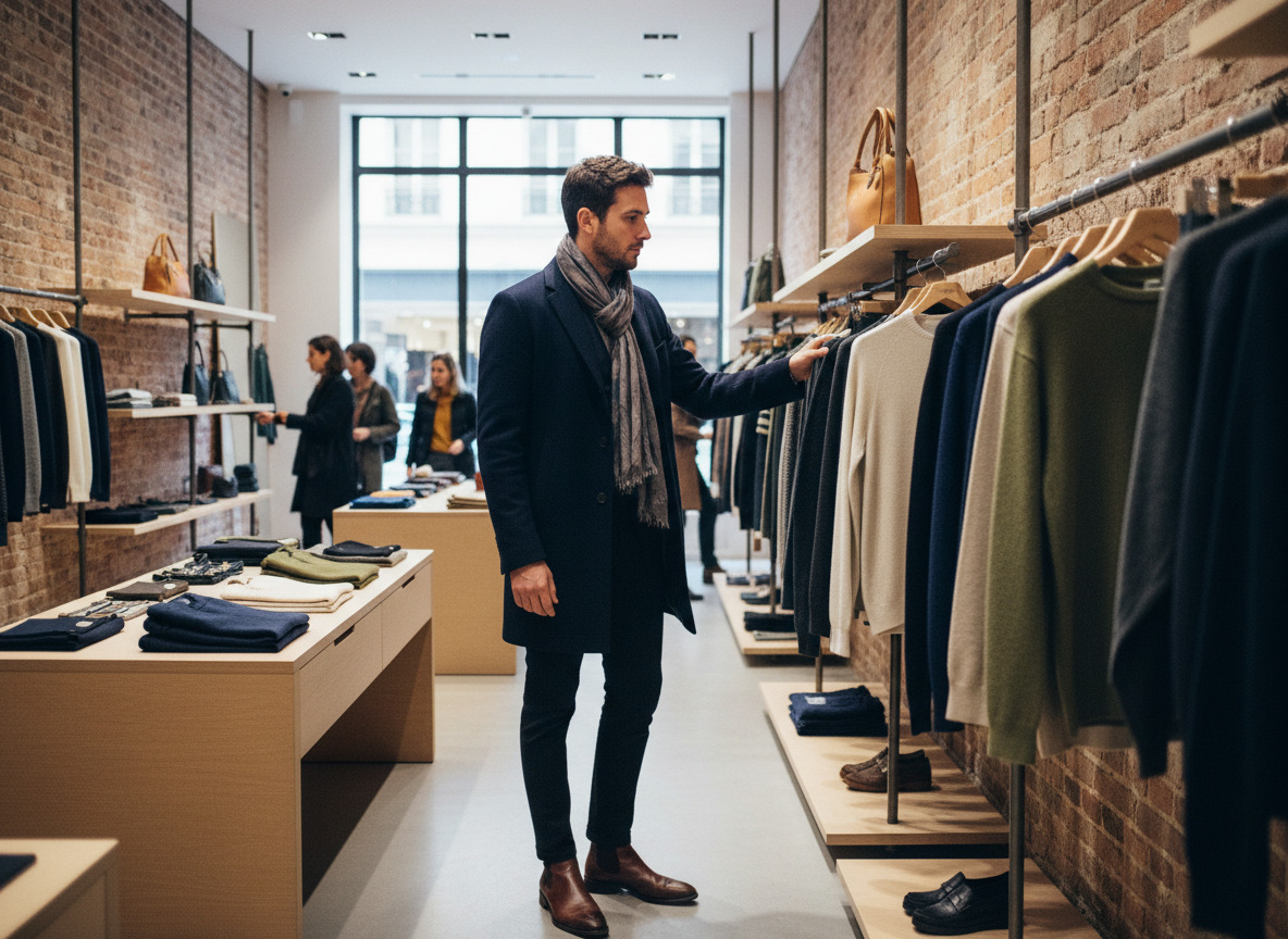 Homme en vetements casual dans une boutique parisienne