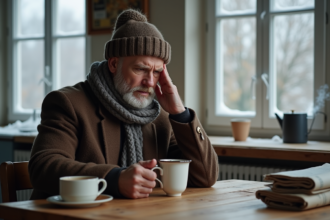 Homme d'âge moyen avec écharpe et bonnet chaud