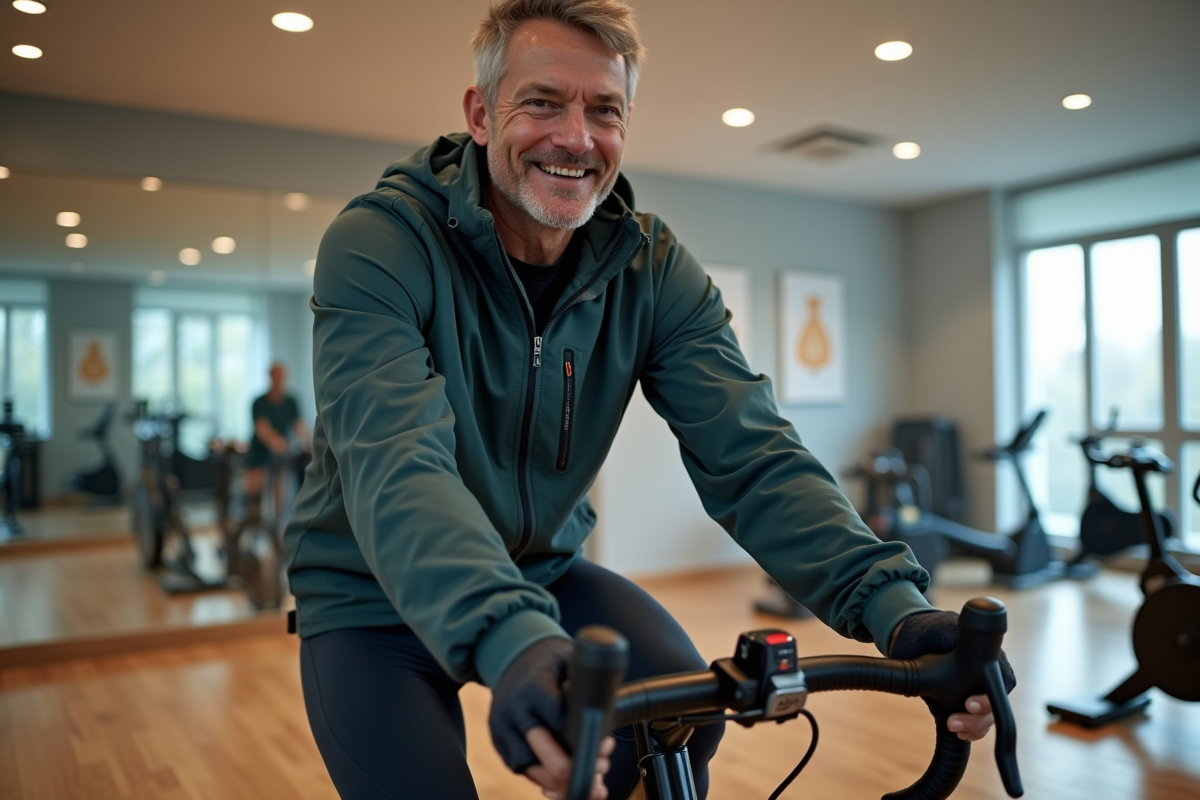 Homme pédalant sur un vélo d