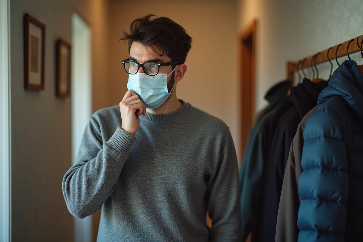 Jeune homme mettant un masque dans l