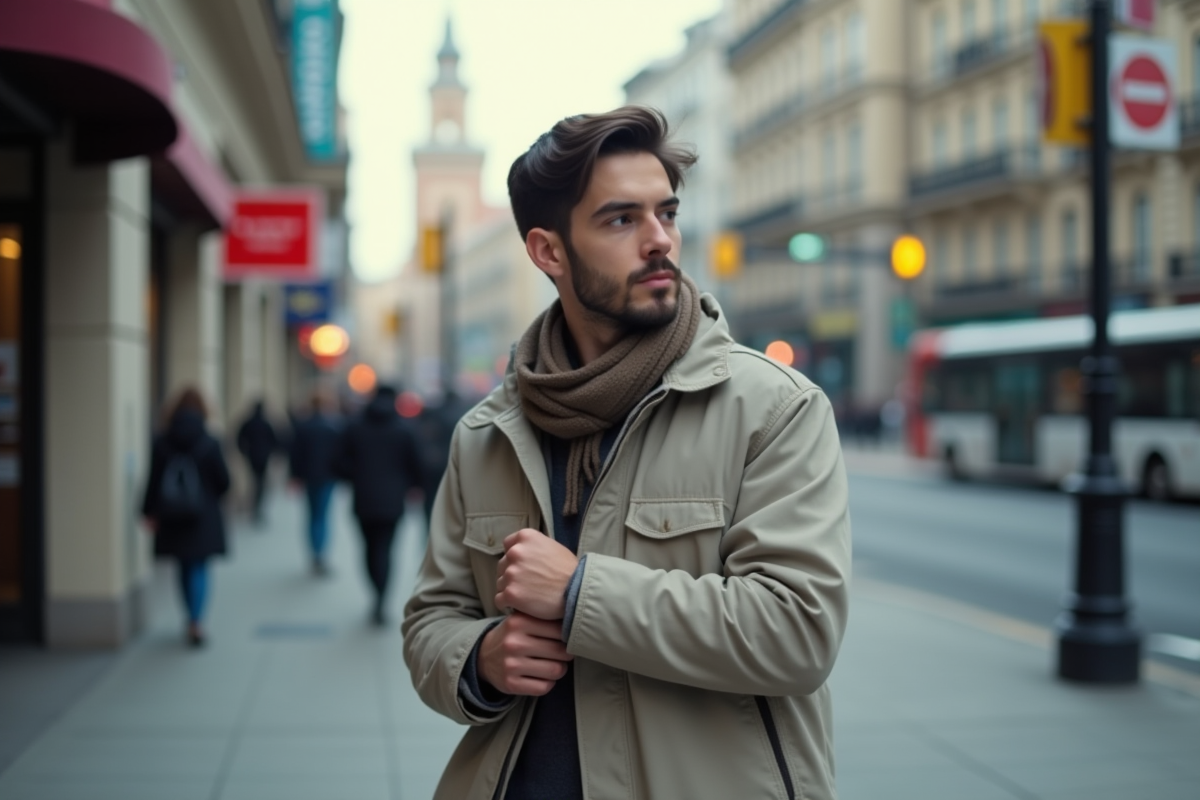 Jeune homme dans la rue en réflexion