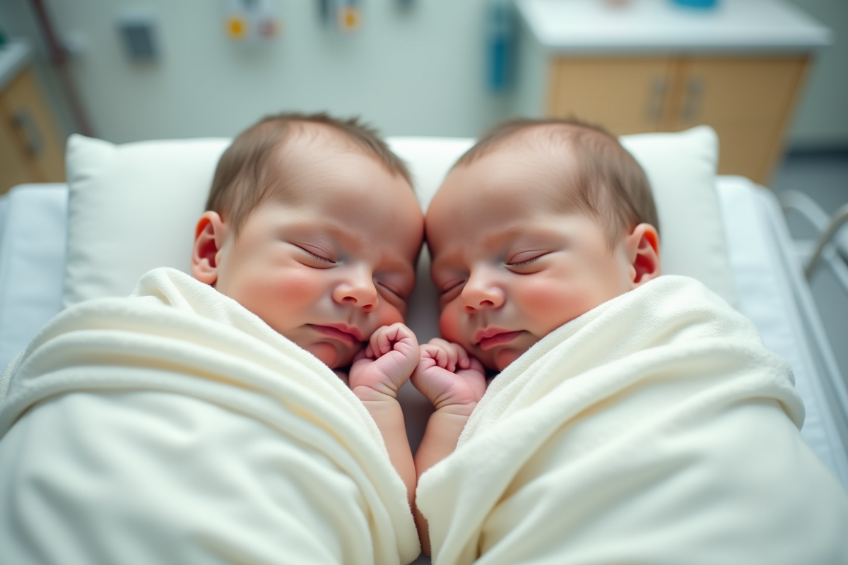 Jumeaux nouveau-nés dans un couffin hospitalier