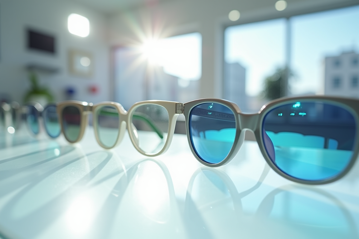 Lunettes de protection pour ordinateur sur un comptoir blanc