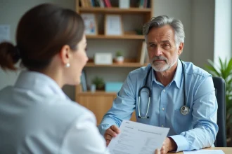 Medecin femme en consultation avec un patient inquiet