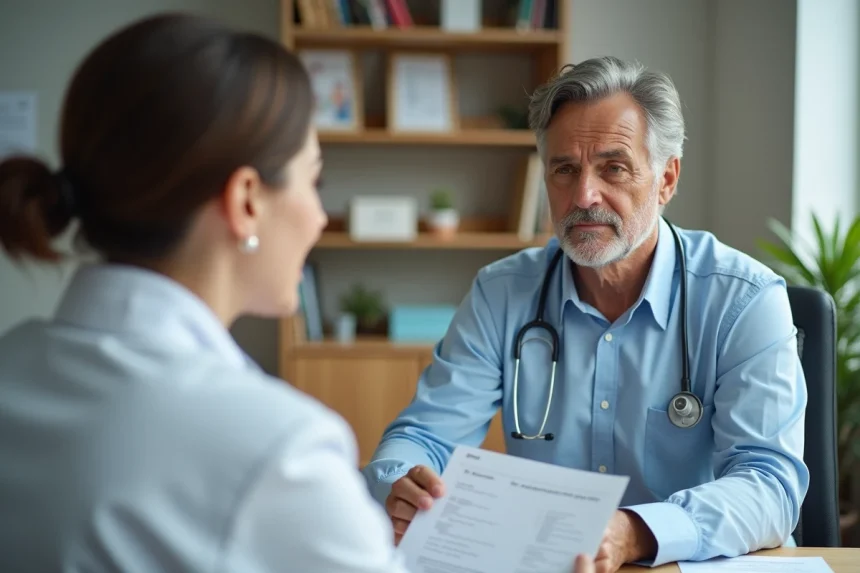 Medecin femme en consultation avec un patient inquiet